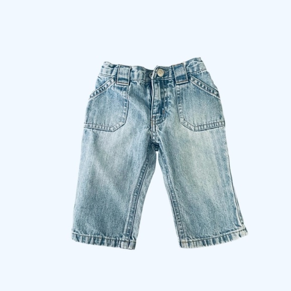 Cherokee denim blue jeans zipper pockets snap cotton elastic waist Boy 9 Months